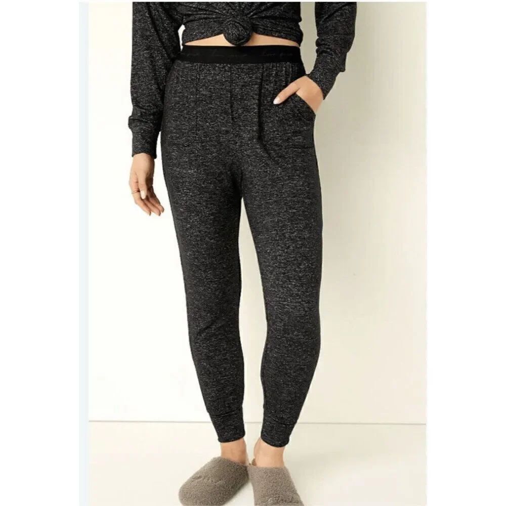 Vs Pink black  cozy knit joggers sleep pants pj pajama w/bandage logo waistband